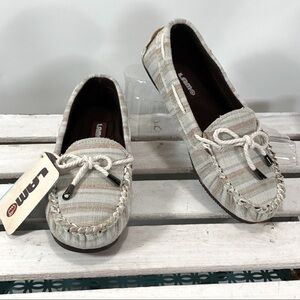 Lamo Women's 6 Sabrina Moc II Moccasins Beige Stripe NEW in Box Slip On
